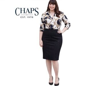 3X CHAPS Black Cotton Denim Pencil Skirt with Stretch